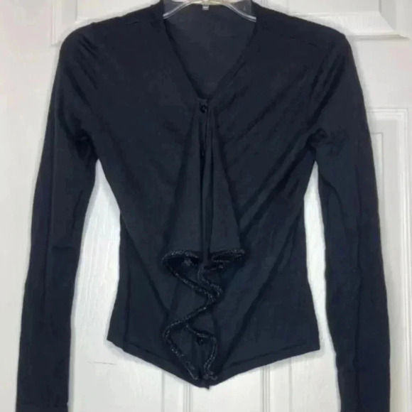 Woman VALENTINO black Beaded Button Wool Silk Cashmere Cardigan Sweater Sz Small